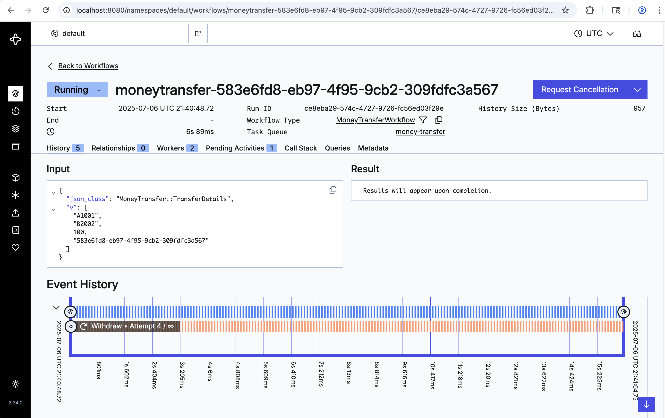 Activity failure shown in Web UI timeline view